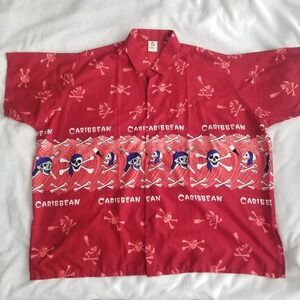 Rima Hawaiian Caribbean Shirt Mens 2XL - 4XL Red Pirate Skulls Graphic Button Up